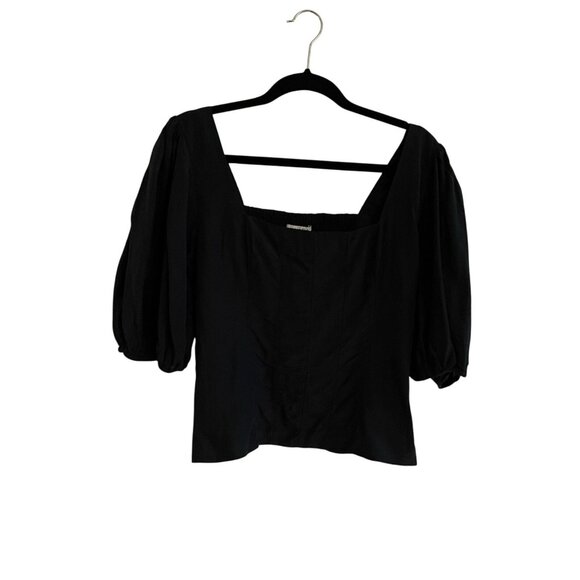 Abercrombie & Fitch M Puff Sleeve Shine Cotton-Blend Squareneck Corset Top NWT - Picture 2 of 14